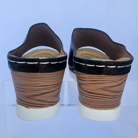 Alexis Leroy Black Wedge Sandals open Toe Black slip on sandals Size 37 - Picture 6 of 9